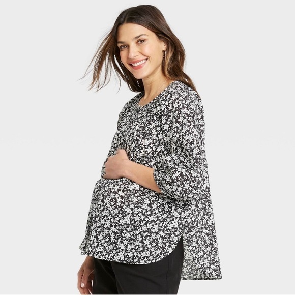 0308 - THE NINES by HATCH Women’s XL Floral Print Maternity Blouse 3/4 Sleeves - Picture 1 of 6